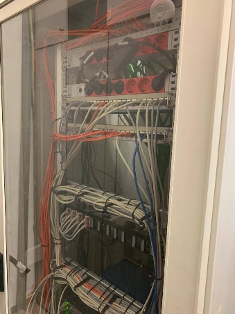 An improperly wired server cabinet